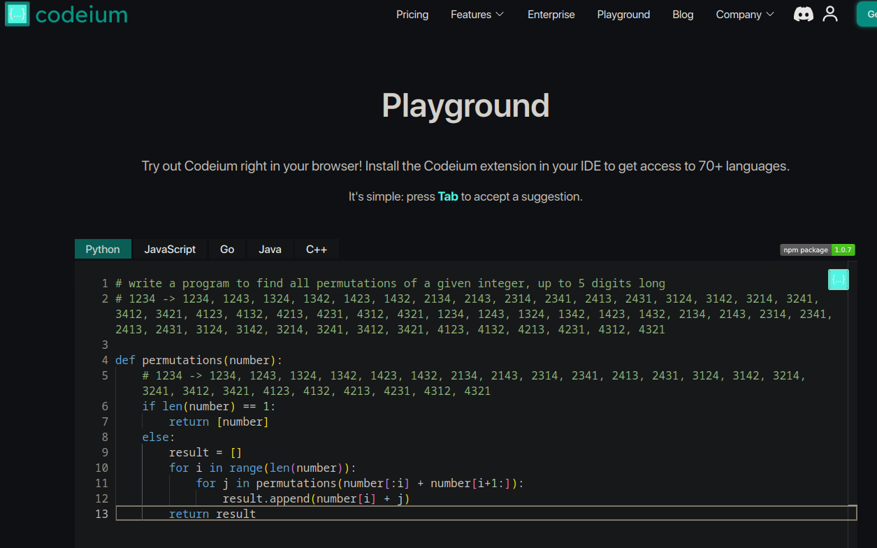 codenium permutation code generated for python